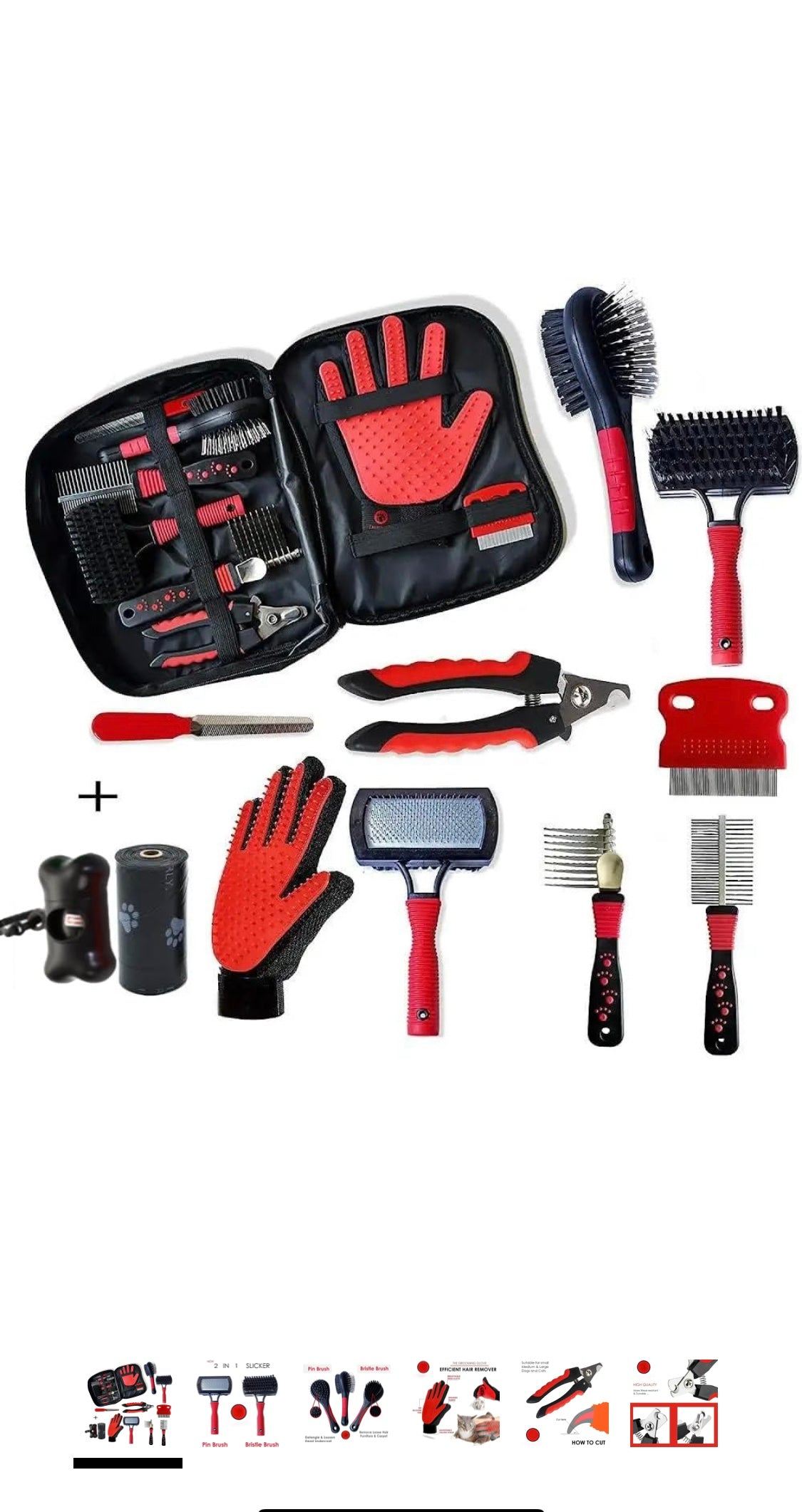 10-in-1 Pet Grooming Kit, Brush Set for Dogs & Cats, Includes Slicker, Deshedding, Long Hair Brushes